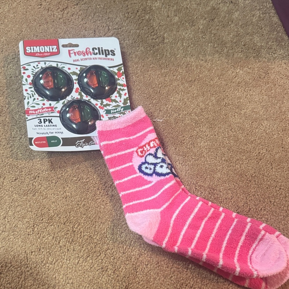 Pink Striped Sock and fresh clip for car